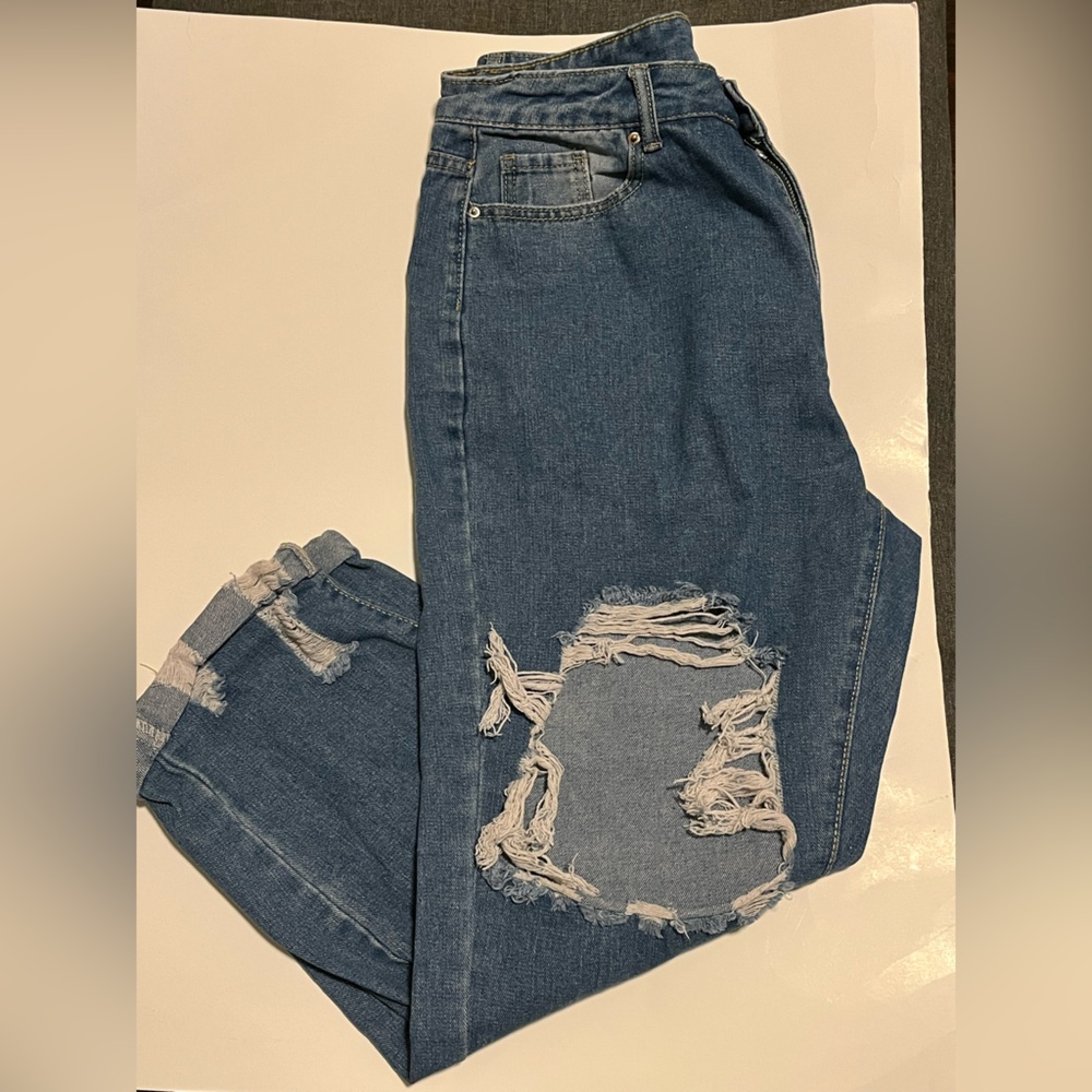 SHEIN Relaxed Blue Distressed Jeans Size OXL Curvy